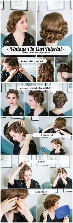 1920s Long Hair, 40s Mode, Vintage Hairstyles For Long Hair, 1940s Hairstyles, How To Curl Short Hair, Pin Up Hair, Pin Curls, Super Hair, Short Hair Tutorial