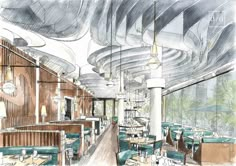 an artistic rendering of the interior of a restaurant