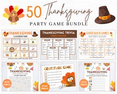 the thanksgiving party game bundle includes games, activities and printables