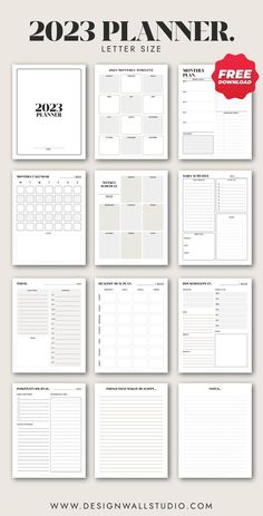 2023 Yearly Planner with monthly, weekly and daily planner layouts Weekly And Daily Planner, Free Planner Templates, Daily Planner Printables Free, To Do List Printable, Monthly Planner Template, Planner Layouts