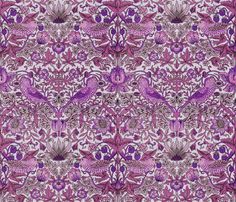 an intricate purple and white pattern with flowers on the left side, in shades of pink