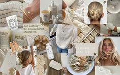 a collage of photos with different items and words on them, including hair products