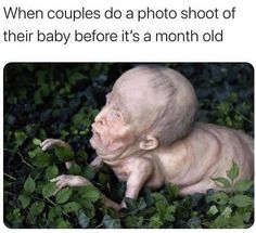 an old baby sitting in the grass with leaves around it