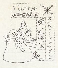 a christmas card with a snowman on it and the words merry written in black ink