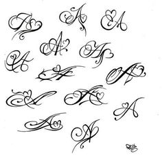 the upper and lowercase letters are drawn in black ink, with hearts on them