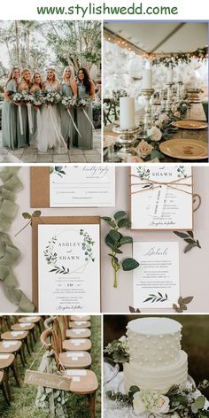 a collage of photos showing different types of wedding stationery and flowers on display