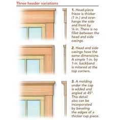 three different types of window frames with instructions to make them look like they are in the same