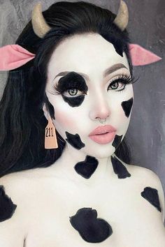 Cute Halloween Makeup Looks, Cute Makeup Ideas, Makeup Karakter, Cow Costume, Halloween Makeup Ideas, Cute Couple Halloween Costumes