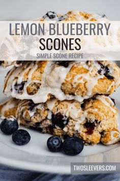 lemon blueberry scones stacked on top of each other