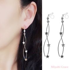 Star clip on earrings, invisible clip on earrings, non pierced earrings, clip on earrings dangle, silver clip on earrings, bar clip earrings 💖More pierced look and comfortable invisible clip on earrings are available at MiyabiGrace home page. Please click the link below https://www.etsy.com/shop/MiyabiGrace Details ◆Length:3.22 inches (8.2 cm) ◆Weight:3.6 g (0.13 oz) ✨These are a delicate design of feminine invisible clip on earrings. These moves like shooting stars around your face. These clip Cheap Everyday Clip-on Earrings, Non Pierced Earrings, Gold Clips, Wedding Dress Accessories, Earring Findings, Clip Earrings, Silver Earrings Dangle, Pierced Earrings, Look Plus