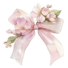 a pink bow with flowers and leaves on it