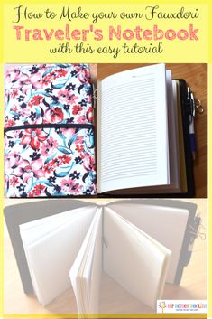 an open notebook with the title how to make your own fandori traveler's notebook with this easy material