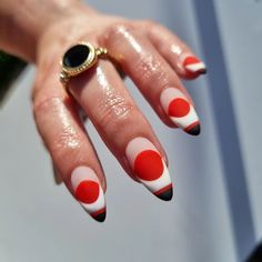 Red Funky Nails, Feminist Nails, Magpie Nails, Red And Black Nails, Geometric Nails, Natural Nails Manicure, Usa Nails, Gel Paint, Home Nail Salon