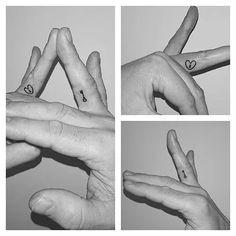 four different pictures of hands making the shape of a heart with two fingers and one hand holding an i love you sign