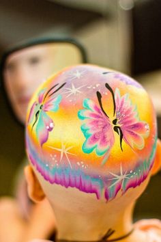 Goodidea Rainbow Face Paint, Pod Mod, Cool Face Paint, Belly Paint, Head Painting, Female Pattern Baldness, Rainbow Face, Dramatic Hair, Head Tattoo