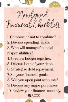 a pink and black checklist with gold confetti on it, including the words new year's financial checklist