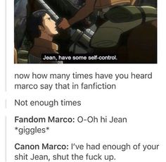 an anime scene with the caption that reads, how many times have you heard marco say