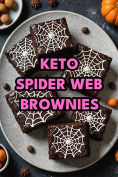 A photo of a  Keto Spider Web Brownies which is a type of Keto Halloween Desserts Low Carb Halloween Party Food, Spider Brownies, Spider Web Brownies, Delicious Halloween Desserts, Halloween Candy Recipes