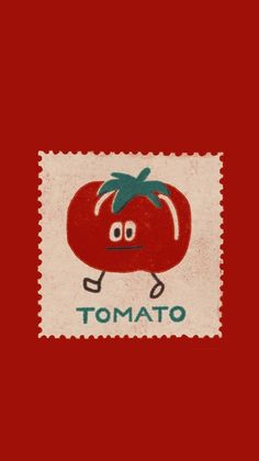 a red and white stamp with a tomato on it