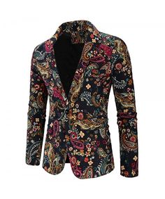 #One#Button#Paisley#Print#Shawl#Collar#Blazer#Multi#3294138116 Casual Blazer Men, Terno Slim Fit, Plus Size Mens Clothing, Terno Slim, Sweat Vintage, Casual Cocktail Dress, Blazer Plus Size, Slim Fit Coat, Blazer Casual