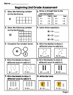 worksheet for beginning 2nd grade students to practice number bonds and subtraction