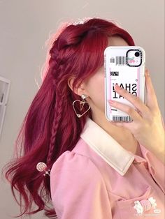 Styling Pink Hair, Fantasy Hair Dye Ideas, Red Hair With Pink Dress, Dark Cherry Pink Hair, Dark Fantasy Hair Color, Strawberry Hair Color Pink, Flash Pink Hair, Dark And Light Pink Hair, Red Pinkish Hair