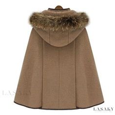 Lasaky - Popular Fashionable Detachable Hooded Cape Coat with Removable Faux Fur Collar Cape Hood, Cape Fashion, Langer Mantel, Women Overcoat, Capes For Women, Latest Street Fashion, Cape Coat, Faux Fur Collar, Fur Collars