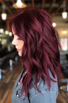 Reddish Burgundy Hair Color, Deep Red Hair With Money Piece, Red Hair Color For Dark Hair, Red Hair For Black Hair, Deep Red Auburn Hair, Black Hair With Red Face Frame, Dark Merlot Hair Color, Multi Red Hair, Red Autumn Hair