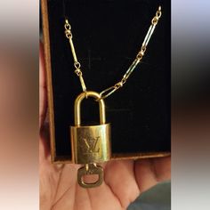 Louis Vuitton Padlock & Key Necklace Authentic 16” Paper Clip Chain # 304 Pad Lock Necklace, Gold Padlock Chain Necklace, Louis Vuitton Padlock Necklace, Padlock And Key Charm Necklace, 2pcs Lock Charm & Necklace, Louis Vuitton Jewelry, Key Necklace, Paper Clip, Chains Necklace