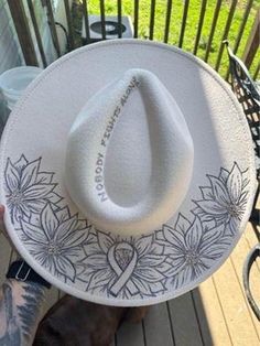 The design on this hat was burned by myself using a burning tool. It is a Felt hat with adjustable strings on the inside! Artistic Adjustable Hat Bands For Fedora, Artistic Adjustable Hat For Rodeo, Artistic Adjustable Hat With Short Brim, Butterfly Hat, Hat Burning, Painted Hats, Fancy Hats, Felt Hat, Wide Brimmed Hats