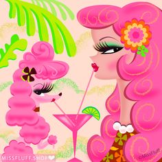 🩷 Happy Fluffy Friday! 🩷
💋💋💋
Discover more of my poodle art in my shop. 

#fridayvibes #pinkaesthetic #cutearteveryday #poodles Palm Springs Pink, Sugar Skull Cat, Print Display, Cat Art Print, Girl Posters, Cats Art