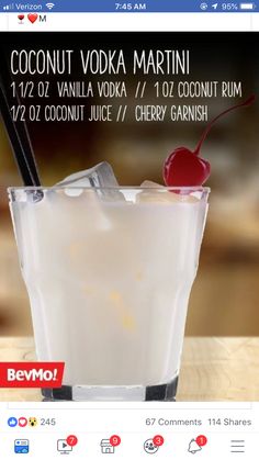 an advertisement for coconut vodka with a cherry on the top