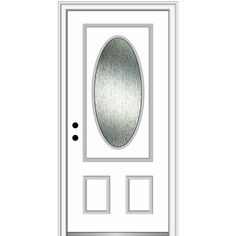 a white door with an oval glass panel