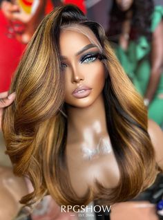 hair color: Honey Blonde Highlights with Dark Roots</BR>  hair length: 16"</BR>  hair density: 200%</BR> Ombre Bob, Color Rubio, Honey Blonde Highlights, Blonde Lace Front Wigs, Human Virgin Hair