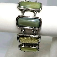 Panel Link Chunky Bracelet. Antiqued Silver Tone With Black Accenting And Beautiful Green Stones! Toggle Jewelry Clasp. Never Worn, New With Tag, No Original Box. Vintage Silver Bracelets, Chunky Jewelry Silver, Dr Items, Chunky Silver Jewellery, Supernatural Dr, Three Necklaces, Crystal Cuff Bracelet, Arm Jewelry, Daisy Bracelet