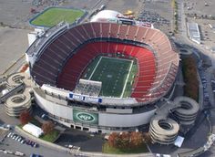 an aerial view of the new york jets football stadium