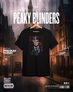 a t - shirt with the image of peaky binders on it in front of a cityscape