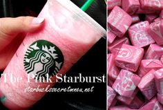 the pink starbucks drink is being filled with candy