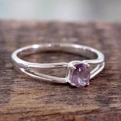 size 8 Amethyst solitaire ring, 'Lilac Solitaire' - Sterling Silver and Amethyst Ring Delicate Amethyst Ring, Silver Ring For Women Unique, Simple Sterling Silver Rings, Light Amethyst Ring, Simple Ring Silver, Silver Ring Designs For Women, Silver Amethyst Ring, Silver Rings For Women Stones, Simple Ring Designs Silver