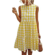 100% Polyester Pull On Closure Hand Wash Only Size Tips: S=Us 4-6, M=Us 8-10l=Us 12-14xl=Us 16-18 Sleeveless Short Dress, Plaid Print Dress, Round Neck, Pleated, Two Side Pockets, Lined, Button Closure, Loose Fit, Above The Knee, Flared Dress, Flowy Swing Dress, T Shirt Shift Dress, Ruffle Mini Dress, Casual Summer Beach Dress, Women Babydoll Dress. *Shape: This Sweet Baby Doll Dress With A Line Shape, And The Loose Fitting Design Ensures A Comfortable Wearing Experience. The Simply Design Make Ruffle Summer Dress, Casual Sundress, Sleeveless Short Dress, Princess Dresses, Short T Shirt, Check Dress, Mini Short, Short Mini Dress, Gingham Dress