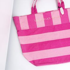 Victoria's Secret . Pink Striped Tote Bag This Bag Is New With Tags Just Waiting To Be Taken On A Vacation With A Beach Or Pool! Or Keep It In Your Car For All Your Loose Goodies. Approximate Measurements Bottom 12x7 Top 22" Across Height 16" Condition: A Small Black Mark On The Bottom Of The Bag. See Photos Chic Victoria's Secret Beach Bag, Trendy Pink Beach Bag For Shopping, Trendy Pink Pouch Canvas Bag, Victoria's Secret Beach Bag For Summer, Victoria's Secret Summer Beach Bag, Pink Summer Shopping Bags, Victoria's Secret Casual Beach Bag, Pink Beach Bag With Adjustable Strap For Shopping, Trendy Pink Beach Bag With Adjustable Strap