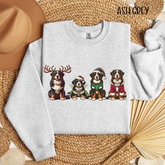 🎄 Bernese Mountain Dog Christmas Sweatshirt - The Perfect Holiday Gift for Berner Lovers! 🎄 Get festive with your favorite fur baby! 🐾 This cozy Dog Mom Crewneck is designed for proud Bernese Mountain Dog owners who want to show off their love this holiday season. Whether it's your First Christmas Dog or you're a seasoned Berner Mama, this sweater is the ultimate blend of style and comfort. Perfect for Dog Dads and Bernese Dog Owners, this Cute Crewneck keeps you and your pup warm and stylish Winter Dog Print Crew Neck Top, Winter Crew Neck Top With Dog Print, Gingerbread Sweater, Gingerbread Coffee, Boykin Spaniel, I Still Want You, Mom Crewneck, Mama Sweater, Dachshund Shirt