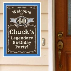 a welcome sign is posted on the front door of a house for someone's 60th birthday party