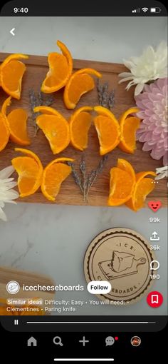 Oranges made into butterflies Charcuterie Board Orange Slices, Butterfly Picnic Theme, Oranges Into Butterflies, Butterfly Orange Slices, Fairy Party Appetizers, Butterfly Themed Birthday Party Food, Clementine Butterfly, Butterfly Fruit