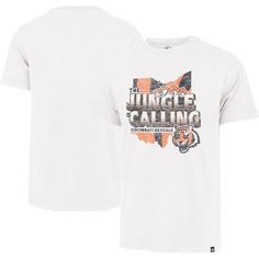 The Jungle is Calling with your fandom for the Cincinnati Bengals. This '47 tee has a muted color palette and a special wash process for a lived-in look. This Cincinnati Bengals shirt will elevate your team style. The soft, breathable cotton construction makes this top perfect for everyday wear. Machine wash, tumble dry low Distressed screen print graphics Brand: '47 Officially licensed Imported Crew neck Material: 100% Cotton Short sleeve Muted Color Palette, Uniform Design, Custom Jerseys, Cincinnati Bengals, White Nikes, Online Retail, Screen Print, Cincinnati, Cotton Shorts