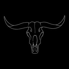 a bull's skull with long horns is shown in the middle of a black background