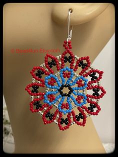 Beaded Mandala, Boho Chic Minimalist, Design Seed, Seed Beaded Earrings, Mandala Circle, Red Flower Earrings, Mandala Earrings, Flowers Abstract, Abstract Jewelry