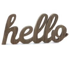 a wooden sign that says hello with the word hello spelled in cursive font