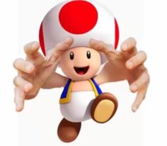 a nintendo wii game character holding up a mushroom