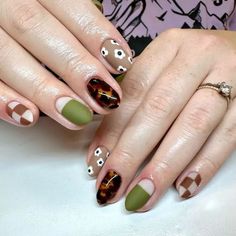 Brown Floral Nails, Nail Designs Easy, Leopard Nail Designs